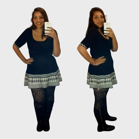 GEOMETRIC Pattern Mini Sweater Dress Black and White Size M - Picture 2 of 5